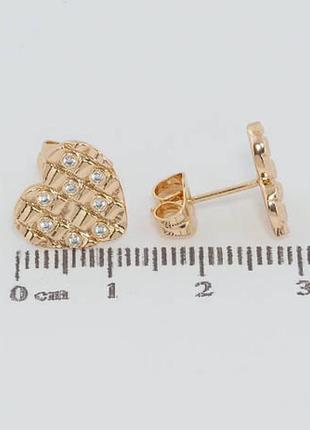 Серьги xuping позолота 18k пусеты "сердца с цирконом"