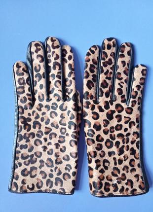 Гатуральные кожаные перчатки accessorize новые перчатки натуральная кожа мех пони леопардовый принт леопард
