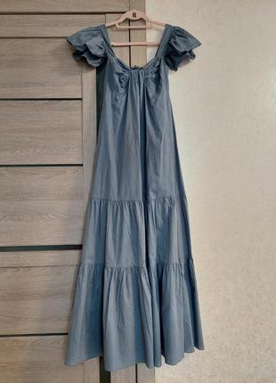 Трендовое котоновое голубое платье макси apart ( размер 34-36)