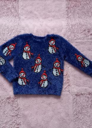 Пухнастий светр у новорічному стилі, светрик "травка" у сніговиках