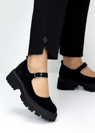 Замшевые женские черные туфли на каблуке весенне осенние натуральная замша весна осень2 фото
