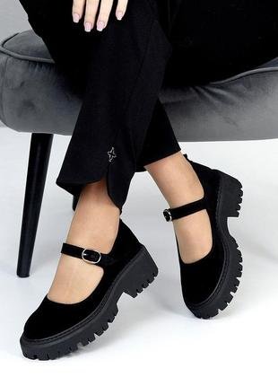 Замшевые женские черные туфли на каблуке весенне осенние натуральная замша весна осень4 фото