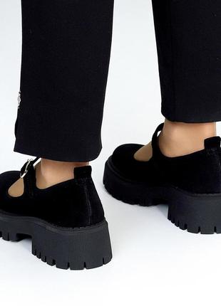 Замшевые женские черные туфли на каблуке весенне осенние натуральная замша весна осень9 фото