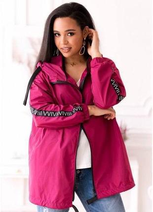Куртка ветровка олимпийка легкая длинная женская базовая черная синяя розовая весенняя на весну демисезонная с капюшоном батал больших размеров4 фото