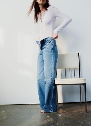 Широкие вареные синие джинсы zara new