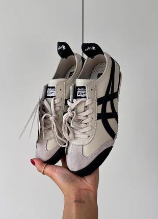 Стильные женские и мужские кроссовки asics onitsuka tiger mexico 66 birtch piacoat серо-бежевые