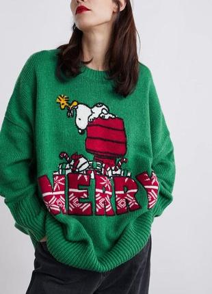 Жакардовий светр оверсайз zara christmas peanuts snoopy®