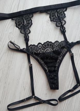 Комплект пояс гартер + трусики стринги с кружевом