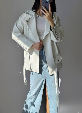 Куртка косуха из экокожи люкс женская с поясом5 фото