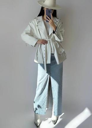 Куртка косуха из экокожи люкс женская с поясом6 фото