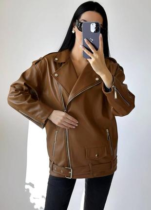 Куртка косуха из экокожи люкс женская с поясом7 фото
