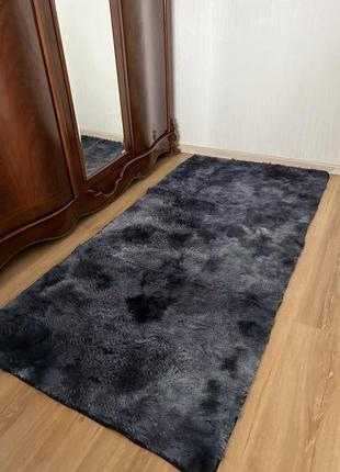 Шоколадний хутряний ворсистий килимок травка 200х90 | килимок з довгим ворсом