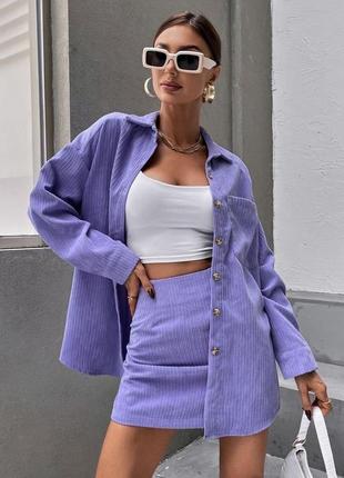 Костюм трійка (сорочка, топ та спідниця) вельветовый костюм юбка рубашка топ 3 цвета