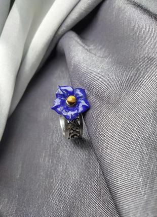 Обручка " синя квіточка". срібло, лазурит.1 фото
