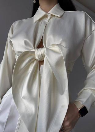 Сорочка блуза шовкова жіноча нарядна з бантиком5 фото