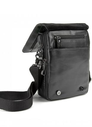 Мужская стильная сумка через плечо кожаная  на плечо мессенджер черная2 фото