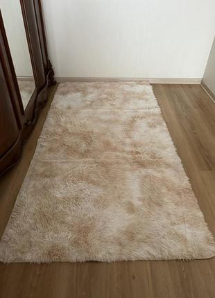 М'який килимок травичка з довгим ворсом розмір 90х200 см колір бежевий