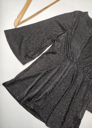 Блуза женская серебристая блестящая в полоску с широкими укороченными рукавами клешь от бренда happy holland xxs xs2 фото