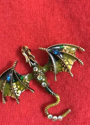 Велика брошка дракон з емаллю