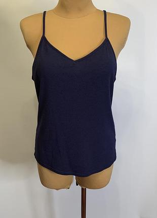 Темно синя майка топ на бретелях