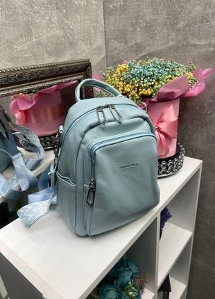 Блакитна - сумка-рюкзак - молодіжна стильна та зручна модель з додатковими кишенями (0508)4 фото