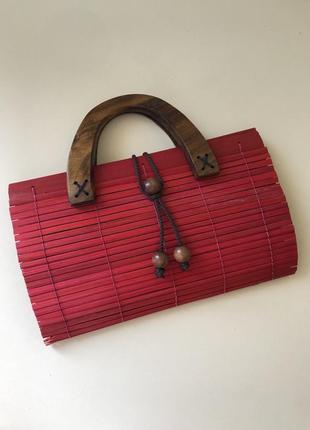 Сумка червона бамбукова клатч сумка пляжна сумочка