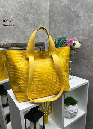 Женская стильная и качественная сумка из эко кожи желтая рептилия
