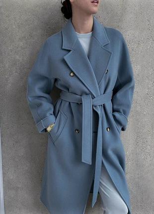 Демисезонное пальто голубой шерстяной миди макси в стиле zara massimo dutti mango h&amp;m