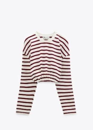 Кофта кроп лонглов полоска тельник zara