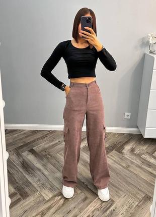 Трендовые женские вельветовые брюки карго с боковыми карманами джоггеры свободного кроя