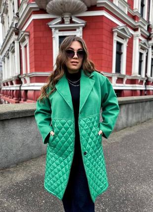 Пальто куртка жіноче кашемірове довге весняне стьобане демісезонне на весну чорне бежеве зелене синє базове коричневе батал великих розмірів7 фото