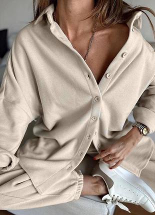 Крутой качественный вельветовый костюм женский комплект рубашка и штаны свободного кроя2 фото