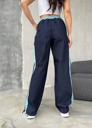 Брюки джинсовые брюки с лампасами4 фото