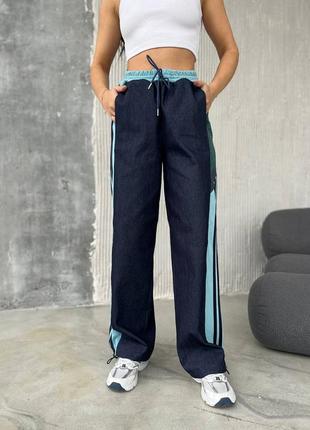 Брюки джинсовые брюки с лампасами2 фото