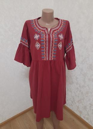 Колоритное вышиванное платье туника объемный рукав