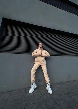 Теплый мягкий женский костюм кофта с воротником на молнии и штаны базовый комплект