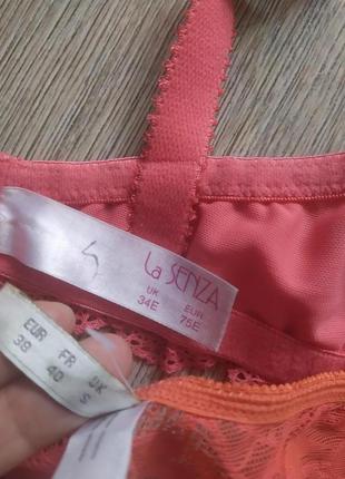 34е,75е,la senza,роскошный ажурный коралловый бюстгальтер балконет + стринги change, новый 38/s8 фото