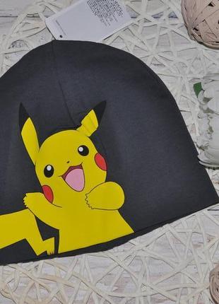 1-4 р 92-104 см h&amp;m трикотажная двухслойная шапка с принтом из мягкого трикотажа пикачу pikachu3 фото