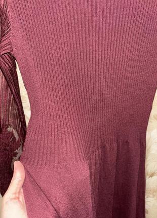 Плаття сукня бордова винного кольору марсала з ажурними рукавами6 фото