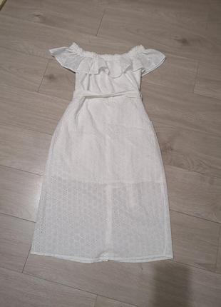 Белое платье прошва, штапельна, батист, хлопковое платье, вышитое платье, вышиванка, с открытыми пле5 фото
