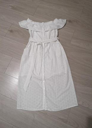 Белое платье прошва, штапельна, батист, хлопковое платье, вышитое платье, вышиванка, с открытыми пле2 фото