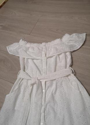 Белое платье прошва, штапельна, батист, хлопковое платье, вышитое платье, вышиванка, с открытыми пле6 фото