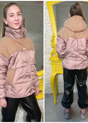 Демисезонная куртка для девочки с мехом тедди на весну/ осень, модная весенняя курточка для девушек подростков9 фото
