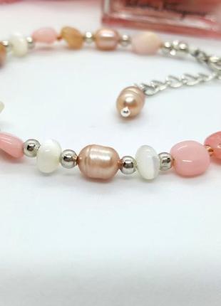 🔺🐱🦩нежный браслет из натурального опала, жемчуга и перламутра2 фото