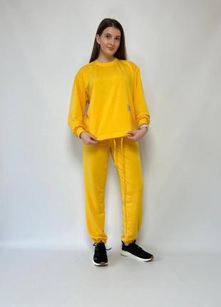 Костюм спортивний жіночий  оверсайз світшот штани джогери на високій посадці якісний стильний теплий лавандовий жовтий8 фото