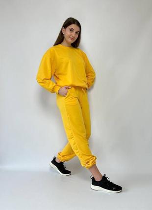 Костюм спортивний жіночий  оверсайз світшот штани джогери на високій посадці якісний стильний теплий лавандовий жовтий6 фото