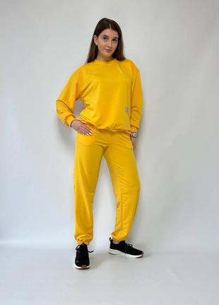 Костюм спортивний жіночий  оверсайз світшот штани джогери на високій посадці якісний стильний теплий лавандовий жовтий5 фото