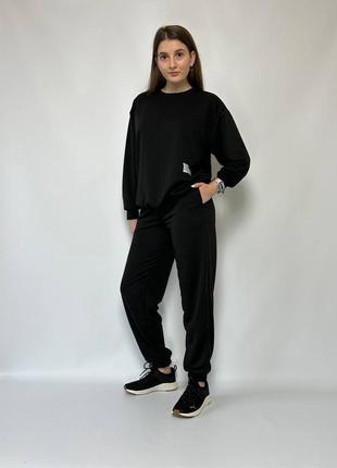 Костюм спортивный женский оверсайз свитшот брюки джоггеры на высокой посадке качественный, стильный теплый зеленый черный6 фото