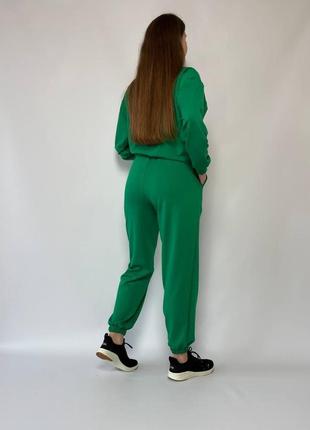 Костюм спортивный женский оверсайз свитшот брюки джоггеры на высокой посадке качественный, стильный теплый зеленый черный2 фото