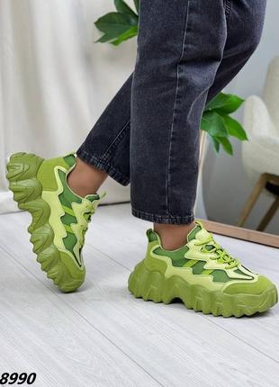 Кроссовки материал эко кожа + эко замша + обувной текстиль цвет green